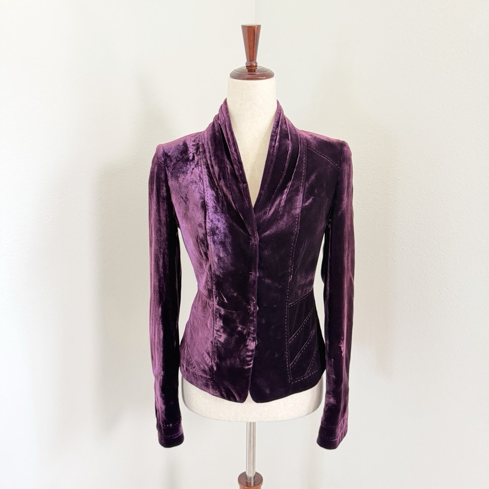 Elie Tahari Velvet Jacket Womens XS Purple Silk Fairy Grunge Goth Victorian Punk